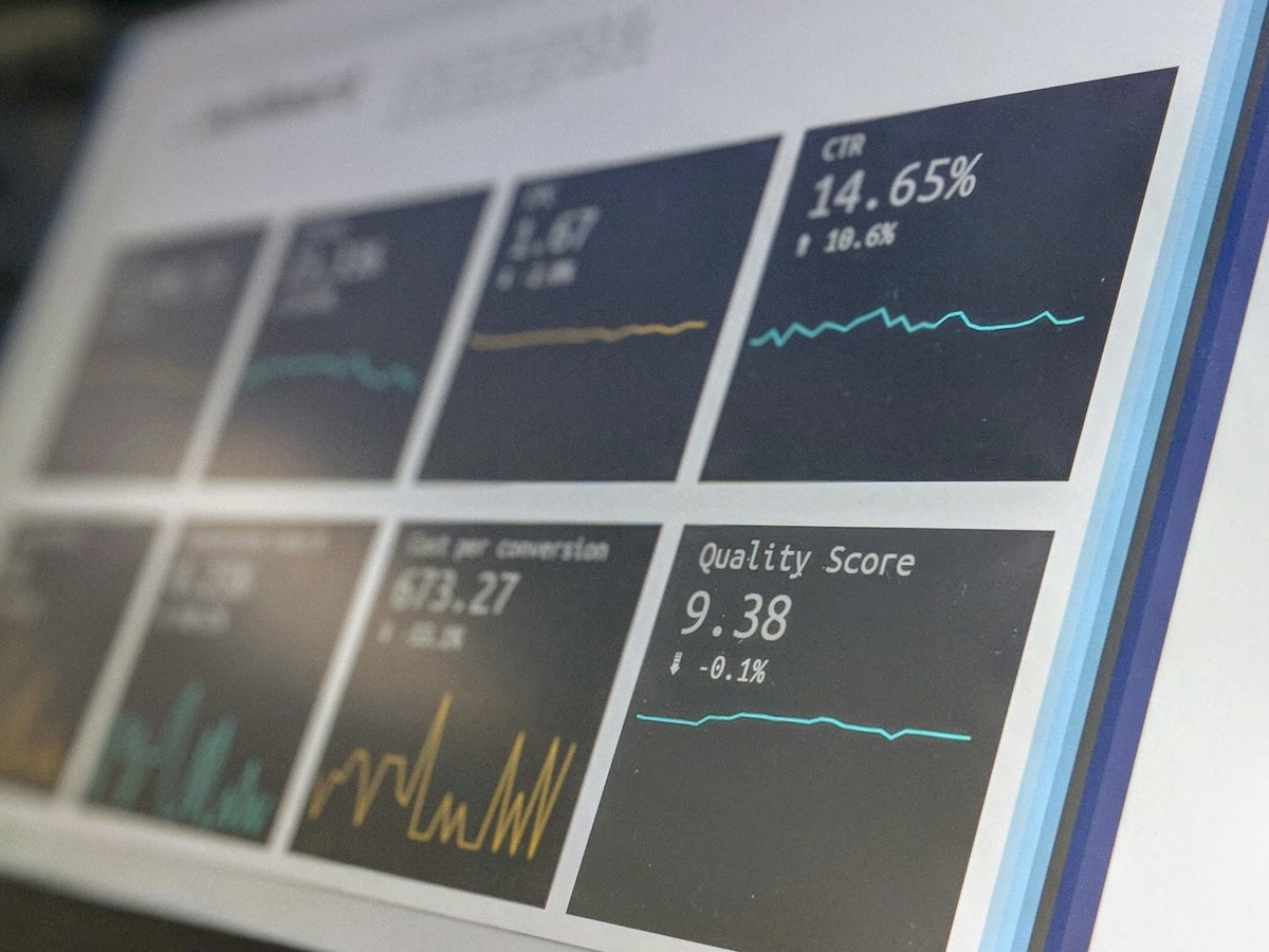 A screen with dashboards of charts and quality scores